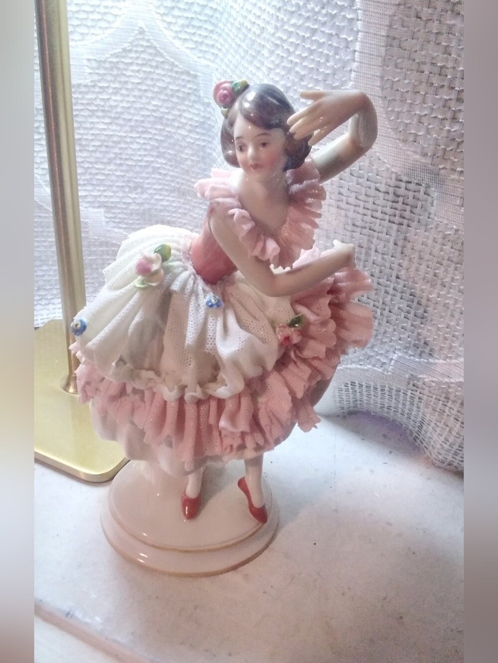 Dresden Porcelain Lace Germany Antique Ballerina Figurine Home Art Ceramic 7"